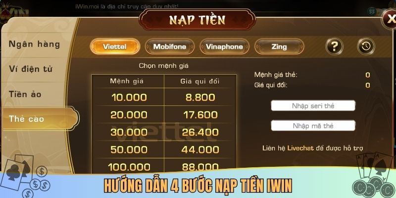 Hướng dẫn 4 bước nạp tiền IWIN